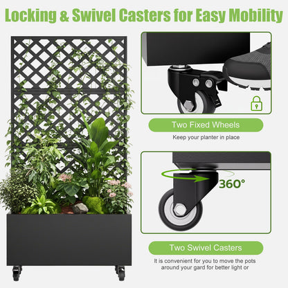 Luzfuego 72" Metal Planter Box with Trellis, Tall Outdoor Planter Box, Raised Garden Bed on Wheels for Climbing Plants, Outdoor Flower Planter with Drainage & Lockable Casters
