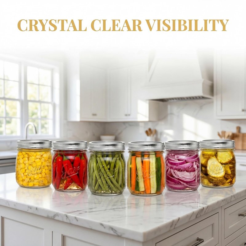 Lyellfe 12 Pack Wide Mouth Mason Jars, 16 Oz Short Glass Canning Jar with Airtight Lids, Food Safe Jam Spice Jar for Honey, Jelly, Wedding Favors, DIY Project, Dishwasher Safe