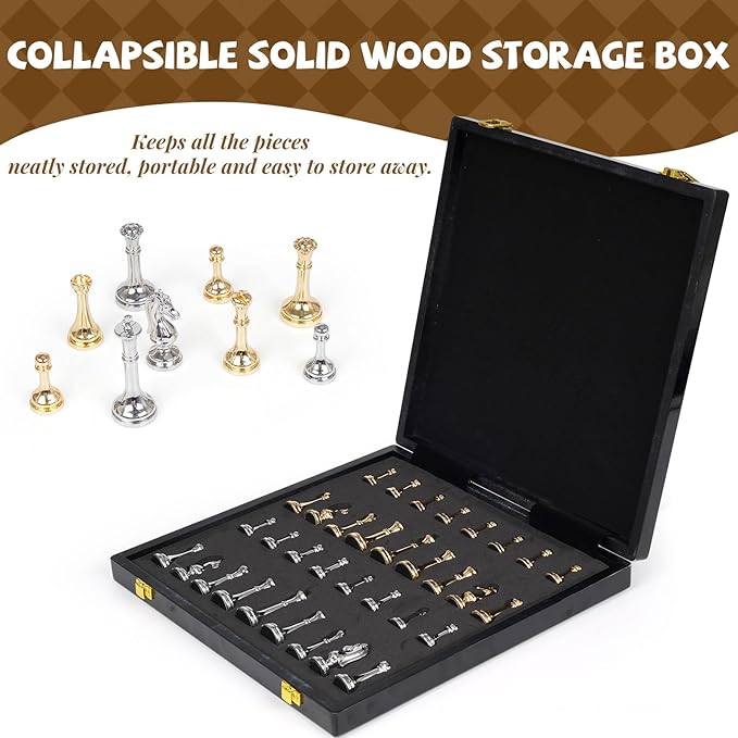 Metal Chess Set for Adults &amp Kids Zinc Alloy Chess Pieces with Marbled Chess Board 11.5 Inch Travel Chess Set with Two Extra Queens Classic Strategy Board Game for Beginners Professionals