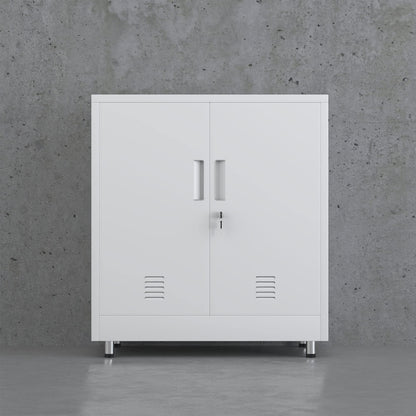 JINGUR Metal Storage Cabinet with Locking Doors and Adjustable Shelf, Small Lockable Sideboard Buffet Cabinet for Home Office Hallway Entryway Living Dining Room (White)