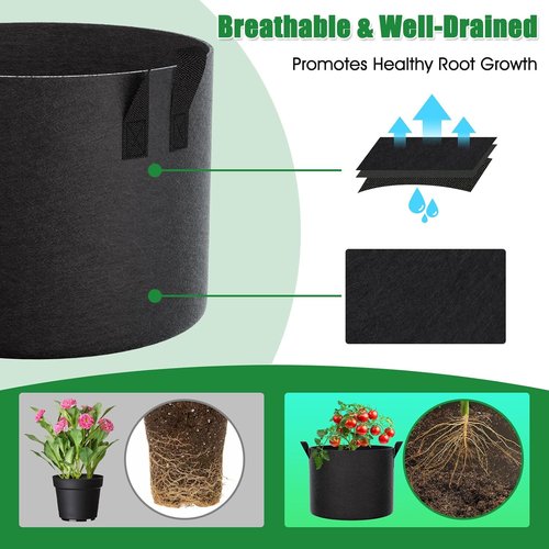 FEED GARDEN 5 Gallon Grow Bags - 4 Pack of Durable Non-Woven Fabric Plant Pots with Reinforced Handles for Indoor & Outdoor Vegetables, Flowers, and Herbs