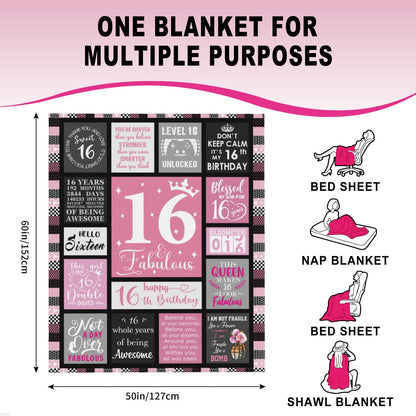 Atokker Sweet 16 Gifts for Girls - Cozy Blanket 50"x60", 16th Birthday Present for Teens, Unique Party Decoration, Perfect Sweet Sixteen Gift Ideas for Teenage Girls