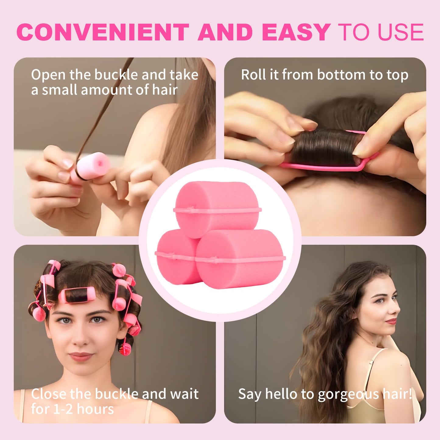 36 Pieces Foam Sponge Hair Rollers - Soft Sleeping Flexible Styling Curlers for Hair Styling (Pink)
