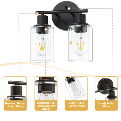 Pia Ricco 2-Light Bathroom Vanity Light Fixtures, Oil Rubbed Bronze, Glass Shades, Model 41922