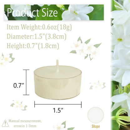 Ivory Tea Lights Candle Set of 24, Jasmine Scented Tealight Candles, Handmade Tea Candles, Long Burning Tealights for Romantic Wedding Home Decor Gift