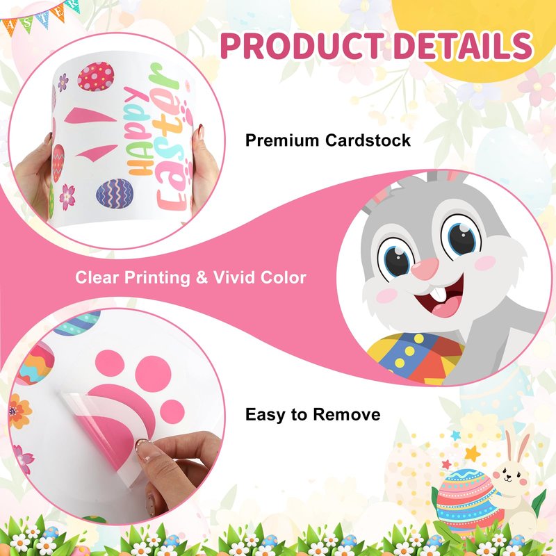 129 Pcs Easter Bunny Footprint Stickers for Floor Removable Easter Bunny Feet Paw Stickers Bunny Paw Print Easter Egg Flower Print Holiday Party Decorations Home Floor Window Decor Egg Hunting Games