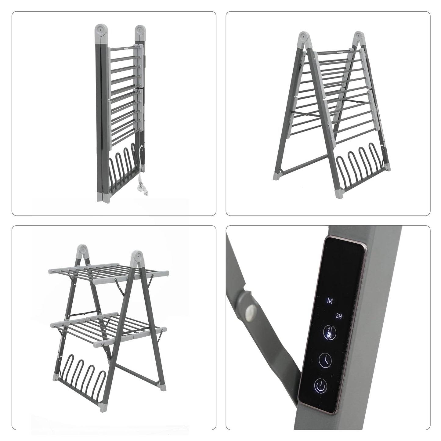 SHARNDY Electric Heated Clothes Drying Rack,Foldable Heated Garment Dryer with Timer Shut-Off Laundry Rack for Clothes Shoes Socks,Aluminum Alloy,Space Gray,Plug & Play,(39.37x25.98x23.82in)