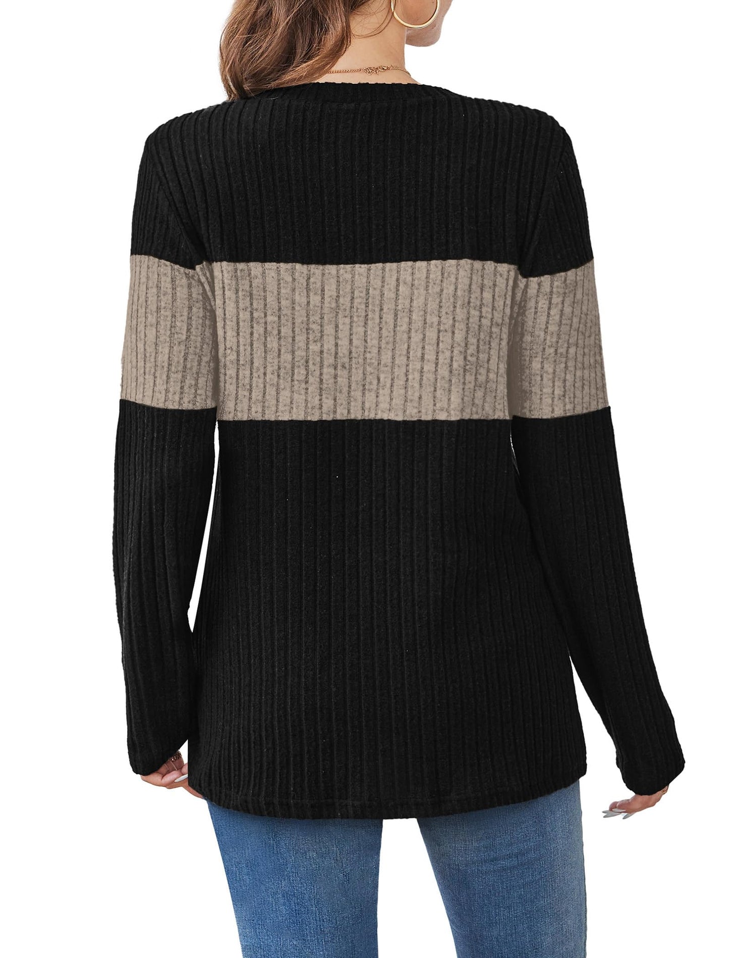 WIHOLL Womens Sweaters Trendy Color Block Tops Long Sleeve Shirts Fall Outfits Early Fall Fashion 2025 Winter Clothing