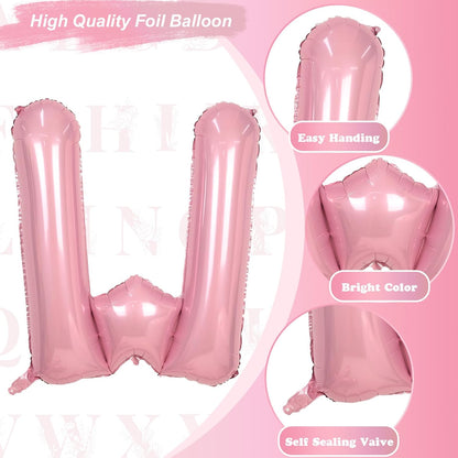Skiennix 40-Inch Giant Pastel Pink Mylar Balloon - Self-Inflating Letter W for Birthday & Baby Shower Decor