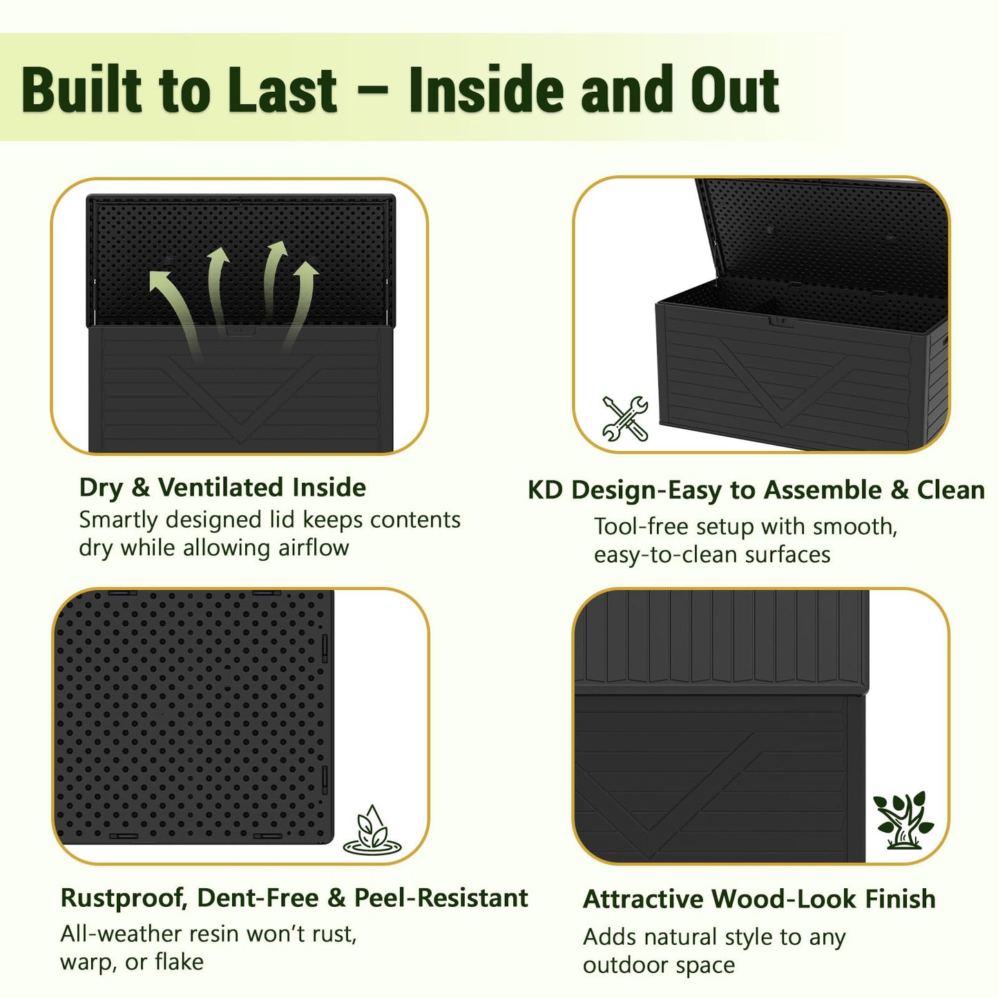 MAKE CHANGES 260 Gallon Outdoor Storage Box, Waterproof Resin Double-Wall Deck Box Organizer with Removable Dividers for Patio Cushion Storage, Lockable Outside Container for Garden Tools