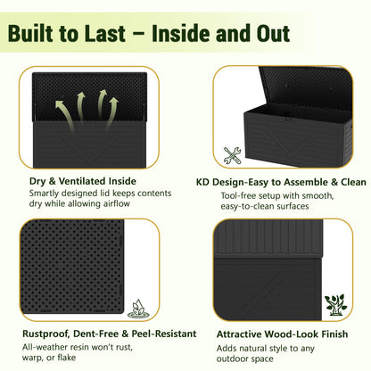 MAKE CHANGES 260 Gallon Outdoor Storage Box, Waterproof Resin Double-Wall Deck Box Organizer with Removable Dividers for Patio Cushion Storage, Lockable Outside Container for Garden Tools