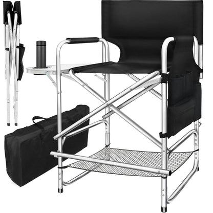 AQNIEGEP Makeup Chair for Makeup Artist 41" Tall Folding Directors Chair Makeup Artist Chair for Clients Directors Chair with Side Table Cup Holder Footrest Bags 400 lbs Load