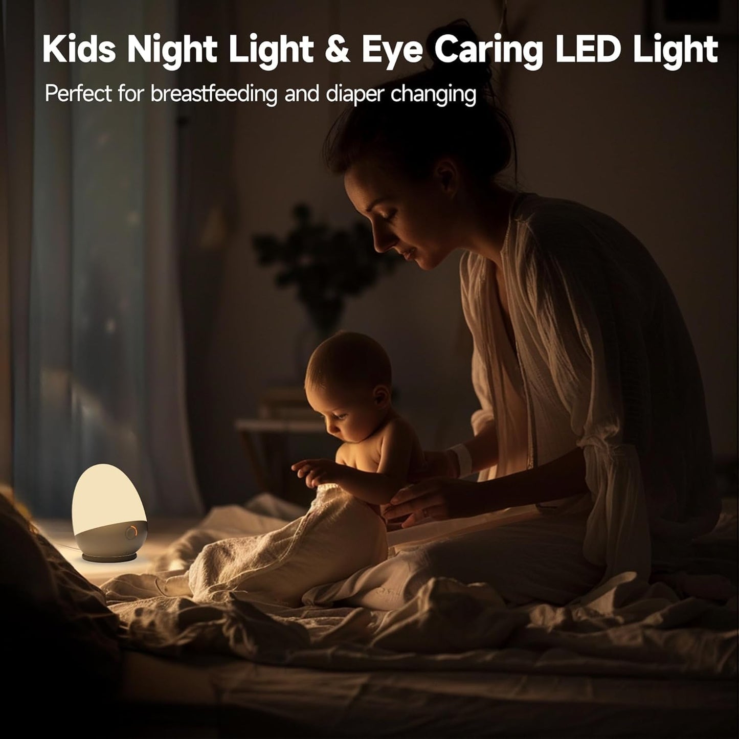 Touch Egg Night Light for Baby Nursery, Rechargeable Portable Kids Nightlight Lamp with 1-6H Feeding Timer, 3 Color Temperatures Dimmable, Ideal for New Moms of Toddlers