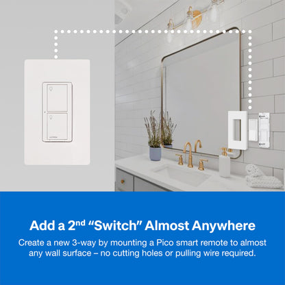 Lutron Caseta Smart Switch 3-Way Kit, with Pico Remote, Wallplate, Wall Bracket for LED Lights and Fans, 5 Amp, Neutral Required, P-PKG1WS-WH