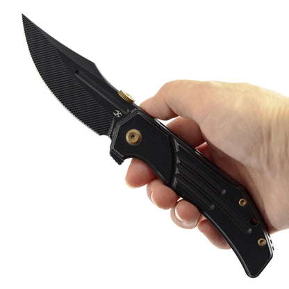 KANSEPT Orion Pocket Knife, 3.07" Blackwash S35VN Blade with Blood Groove and Black Titanium Handle Both Crafted with CNC Milling, Thumb Disk EDC Folding Knives for Camping, Hunting, Survival K1089A4