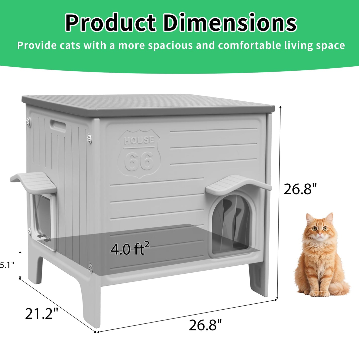 Rockever Outdoor Cat House for Summer, Elevated Waterproof Pet Shelter with Breathable Insulated Liner, Comfortable Outdoor Cat Home with Escape Door, All-Season Shelter for Cats (M,Grey&Heating Pad)