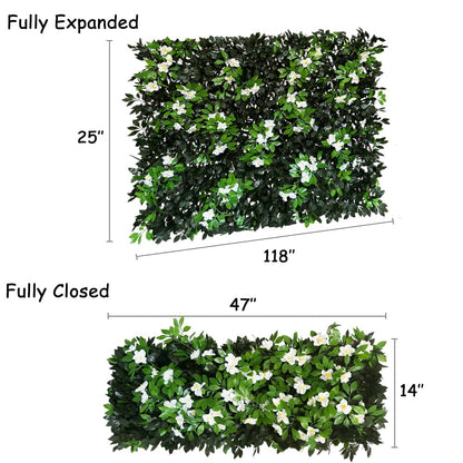 Sumery Expandable Fence Privacy Screen for Balcony Patio Outdoor,Decorative Faux Ivy Fencing Panel,Artificial Hedges (Single Sided Leaves) (2, Branches -White Fowers)