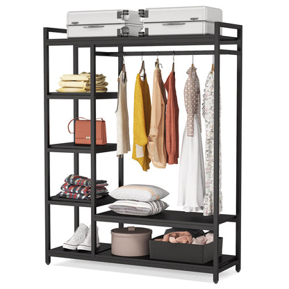 LITTLE TREE Heavy Duty Garment Rack, Portable Closet Wardrobe, 5-Tier Metal Shelving Clothing Rack, Freestanding Closet Organizer, Max Load 250 lb