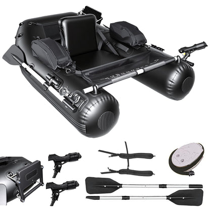 Xproutdoor Fishing Float Tube, Belly Boat Fishing with Pump, Fish Ruler, Adjustable Straps, Storage Pockets, 2 Oars, 2 Rod Holders, Motor Bracket Inflatable Float Tube for 330 LBS Load Capacity