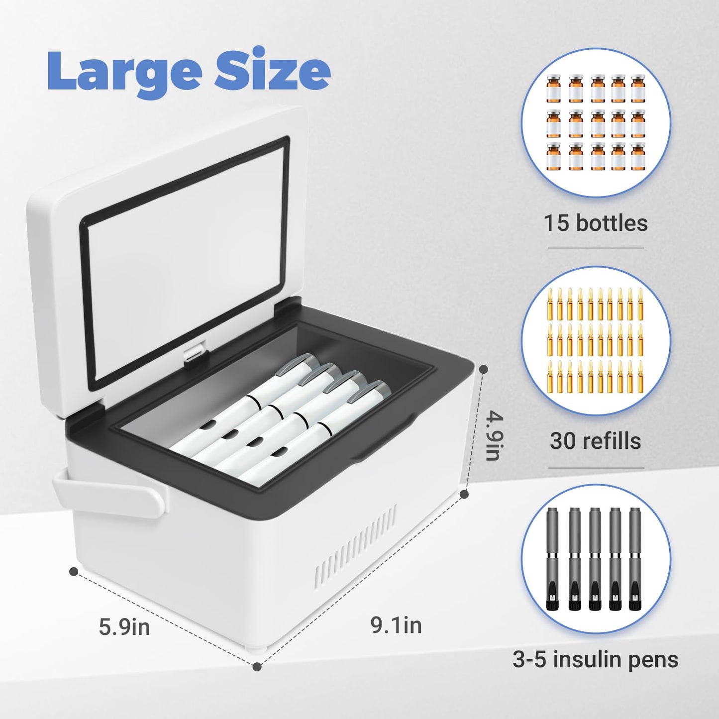 Electric Insulin Cooler Travel Case Box, Insulin Fridge Portable Insulin Refrigerator, Diabetic Travel Case, TSA Approved Battery Powered, 32℉-64℉Temperature Control LCD Display