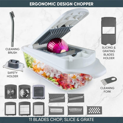 RüK Vegetable Chopper Slicer - 22-in-1 Multi-Function Mandoline Food Cutter with 11 Blades & Container