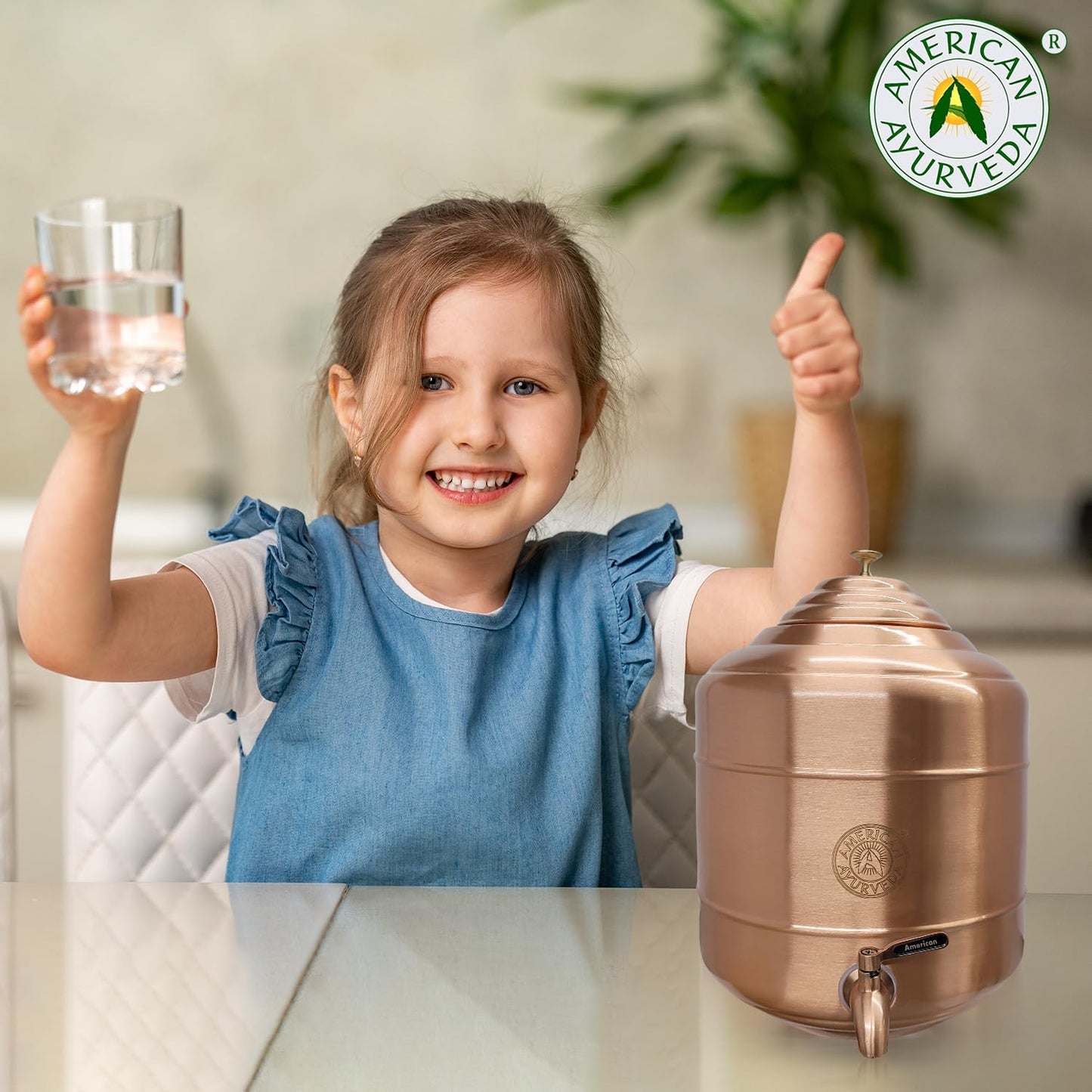 A 100% Pure Copper wer Dispenser Storage Tank Pot, Stainless Steel Faucet spigot and Lid included, Healthy Organic Water Yoga Meditation 3.17 Gallon (12 Liters), 5G-3.17G-1.32G