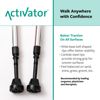 Urban Poling ACTIVATOR® Walking Poles for Balance and Rehabilitation – 1 Pair – Ergonomic CoreGrip™ Handles – Adjustable, Collapsible, and Lightweight for Stability and Recovery in Silver/Red