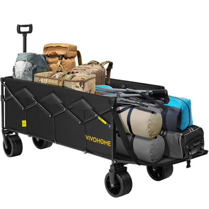 VIVOHOME 48''L Extended Collapsible Wagon Cart with 440lbs Weight Capacity, Heavy Duty 350L Folding Utility Garden Cart with Extended Tailgate and Big All-Terrain Beach Wheels