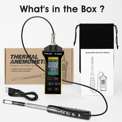 BTMETER Hot Wire Anemometer - CFM/CMM Digital Air Flow Meter, Wind Speed Meter Measure 0.2~67Mph, Thermal Anemometer with 360° Revolve Telescopic Probe for HVAC Duct Air Vent BT-5000Y