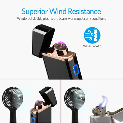 Lighter, Electric Arc Lighter USB Rechargeable Windproof Flameless Lighter Plasma Lighter with Battery Indicator (Upgraded) for Fire, Cigarette, Candle - Outdoors Indoors