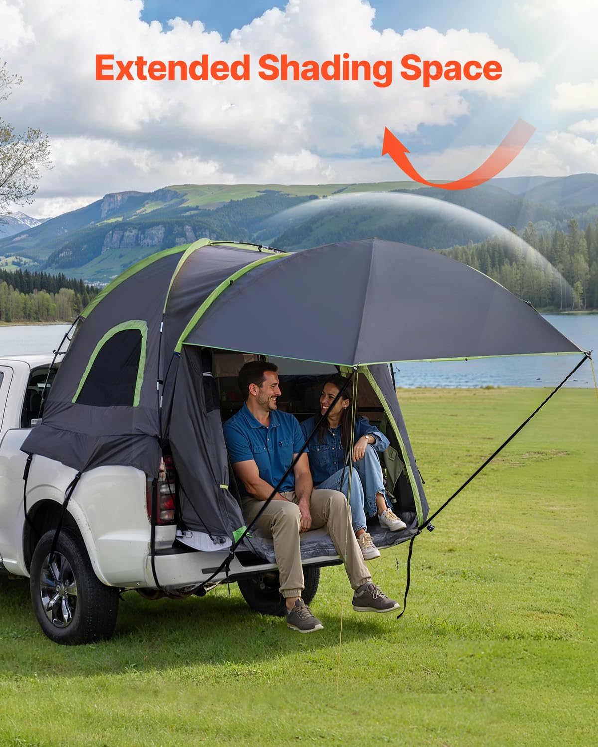VEVOR Pickup Truck Tent, Fits 8.0-8.2 ft Truck Tents for Camping, Waterproof PU2000 2-3 Person Sleeping Truck Bed Tent, Sturdy Truck Bed Camper Shell with Expandable Awning, Rainfly, Storage Bag