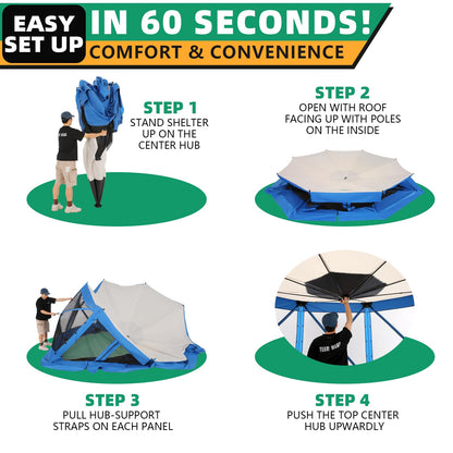 COBIZI Pop Up Gazebo Screen Tent Screen House for Camping, 15x15 Screen Room with Mosquito Netting, Hub Tent Instant Screened Canopy with Carrying Bag and Ground Stakes, Blue
