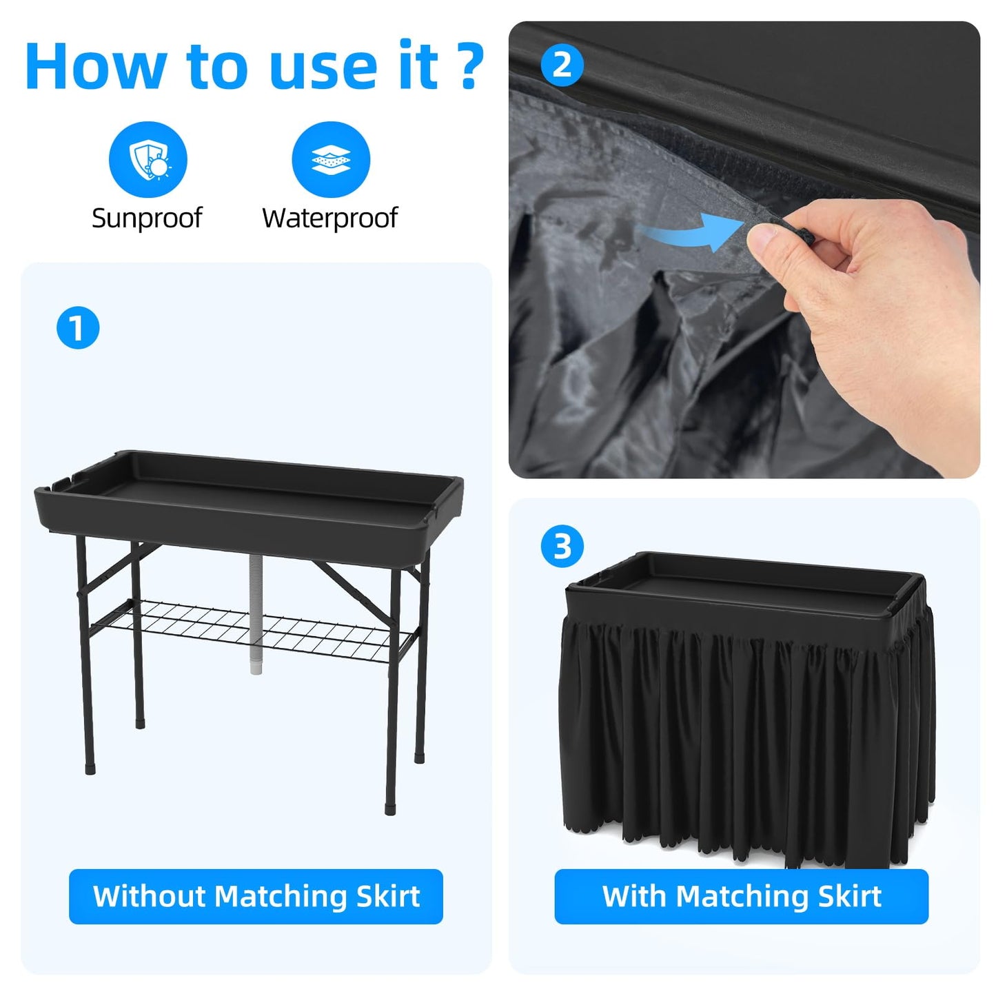 SHAREWIN Party Outdoor Cooler Table, Black Skirt &Drain Hose Plastic Chill Table to Keep Drinks Cool, Portable Foldable Self-Serving Beverage Ice Cooler Bar for Wedding, Picnics, Barbecues, Fishing