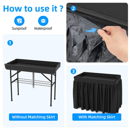 SHAREWIN Party Outdoor Cooler Table, Black Skirt &Drain Hose Plastic Chill Table to Keep Drinks Cool, Portable Foldable Self-Serving Beverage Ice Cooler Bar for Wedding, Picnics, Barbecues, Fishing
