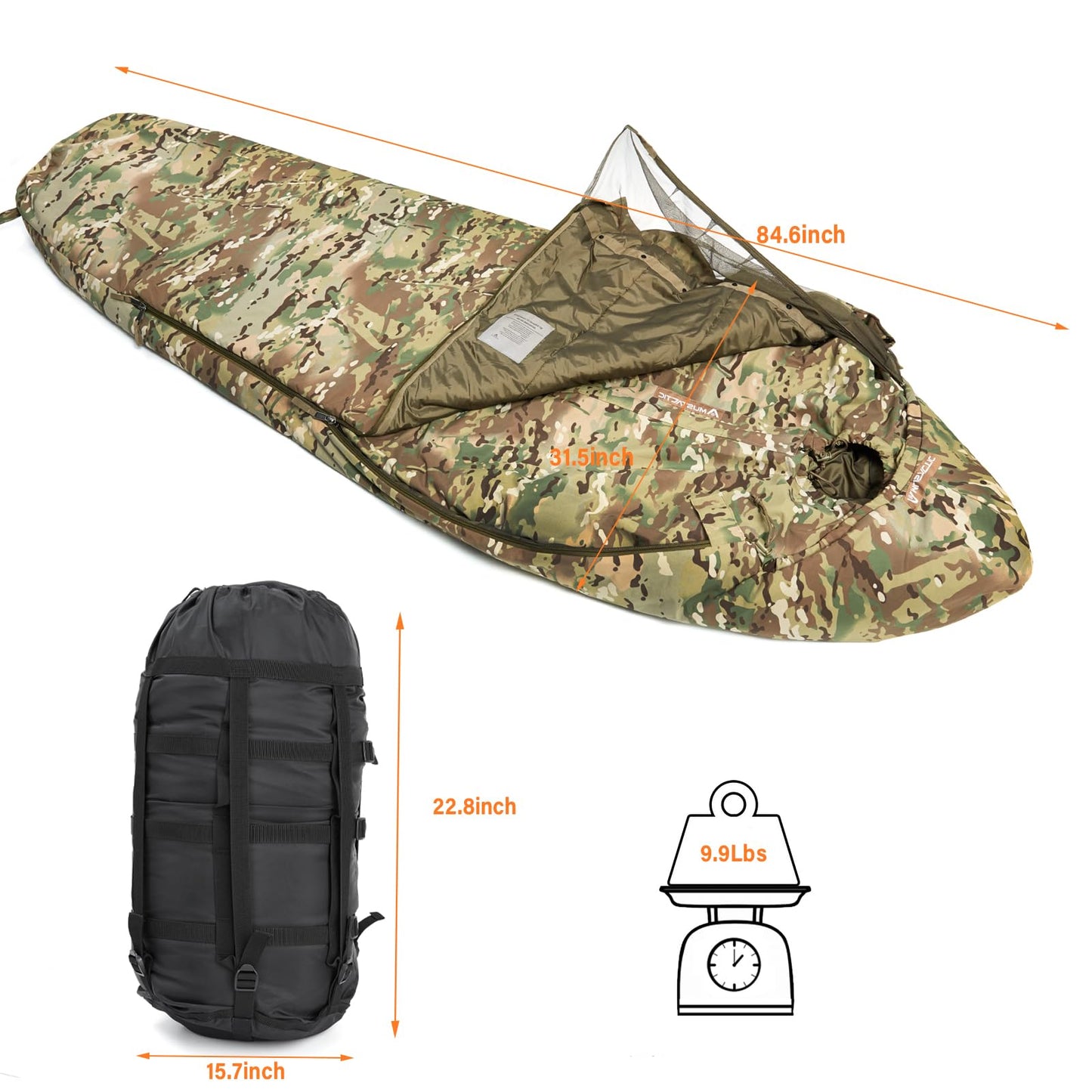 MT Military Army Force Defence 4 & Tropen Patrol Mummy Sleeping Bags with Bivy Cover Compression Sack, Modular Sleeping System 2.0 for Cold Weather,