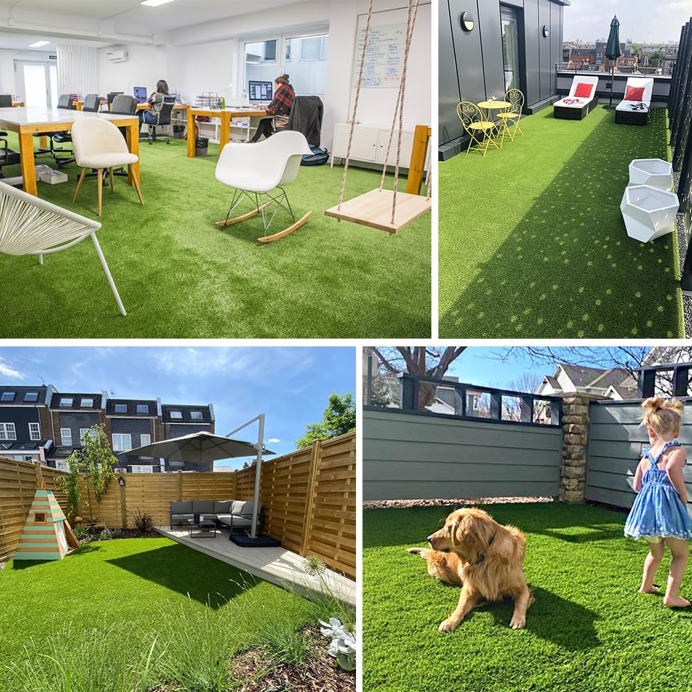 SUWUYUE Artificial Grass Turf Outdoor, 1.77" Extra Thick 6FT x 15FT Fake Realistic Pet Poppy Grass Rug Synthetic Lawn Carpet, Astroturf Faux Indoor Landscape for Patio, Garden, Yard, Balcony