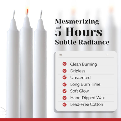 Tapered Candles - 80 Bulk Set of 6” Sticks - 5 Hours Clean, Long-Burning White Candlesticks - Dripless Unscented & Hand-Dipped Tall Candles for Dinners - White Taper Candles by PARNOO