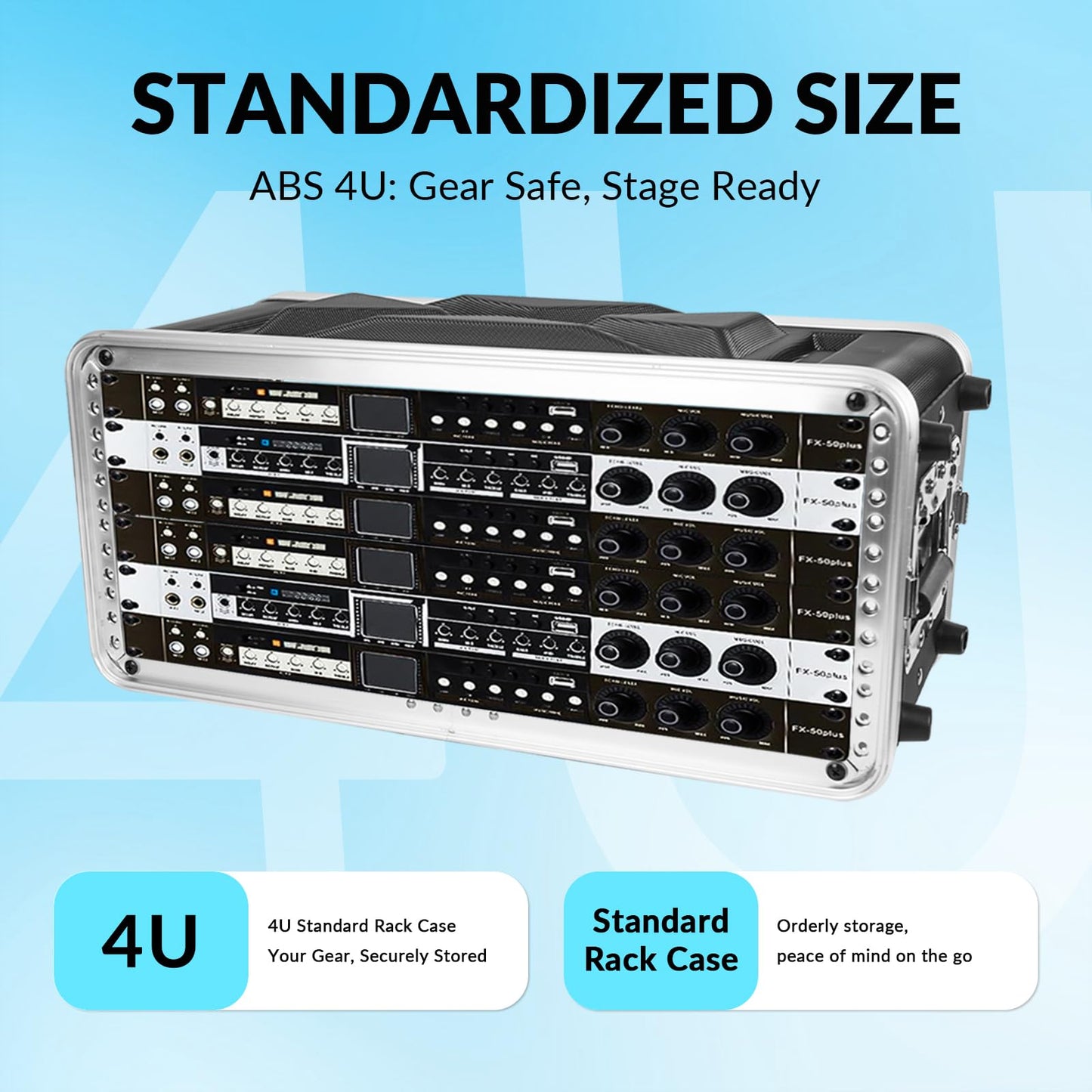 MUZNOTE 4U ABS Rack Case Shallow 8" Depth, 19" Rackmount Flight Road Travel Case,WaterproofProtective Hard Case with Customized Foam, Wireless MicSystem Storage, Amps, Mixers, Microphone Receivers