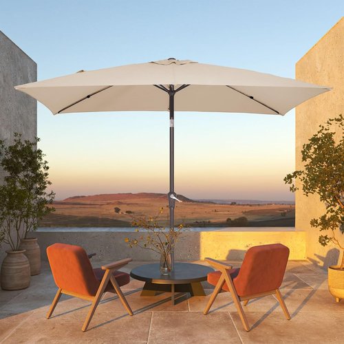 JEAREY Rectangular Patio Umbrella - 6.5x10 ft with Push Button Tilt & Crank | UV Protection, Beige