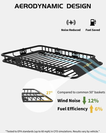 DEXSO 64" x 39" Universal Roof Rack Basket, 200 Lbs Capacity Rooftop Cargo Carrier Basket with Extension Heavy Duty Luggage Holder Rack for SUVs, Trucks, Vehicles