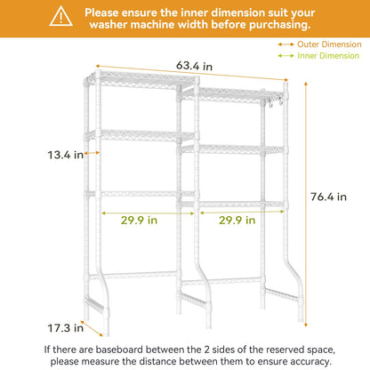 ULIFHOME U15 Over Washer and Dryer Storage Shelves, Laundry Above Washer Dryer Storage Rack Space Saver, 6-Tier Wire Shelf with 4 Hooks for Organization, 63.4"W x 17.3"D x 76.4"H, Holds 568lbs, White
