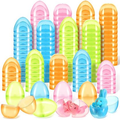 Meooeck 144 Pcs Fillable Plastic Easter Eggs Bulk 3.2'' Clear Mini Empty Colorful Easter Eggs for Prize Toys Filling Treats Basket Stuffers Filler Hunt Party Supplies Favors