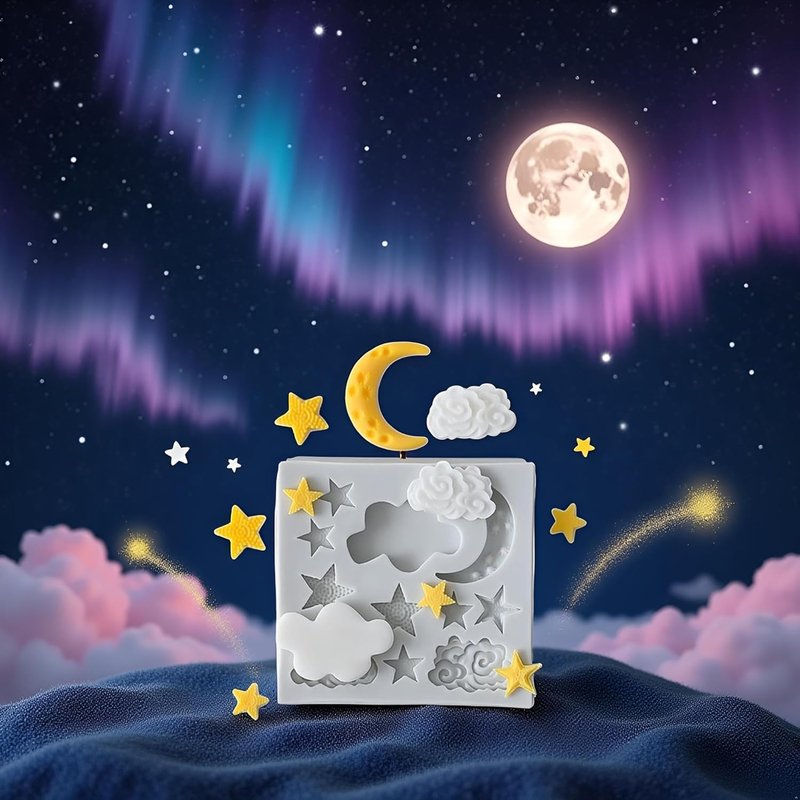 3Pcs White Star Moon Clouds Shaped Silicone Fondant Molds, Candy Chocolate Molds for DIY Cake Fondant Cookie Cloud Fondant Mold Moon For Candy Baking Sugar Cakes Decorating Candy Making Supplies