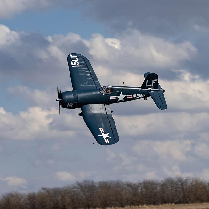 E-flite RC Airplane F4U-4 Corsair 1.2m BNF Basic Transmitter Battery and Charger Not Included with AS3X and Safe Select EFL18550