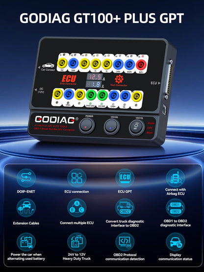 GODIAG GT100 Plus OBD2 Breakout Box, CAN Protocol Detector for ECU Bench Testing Platform, GPT/DOIP/ENET & Car Diagnostics
