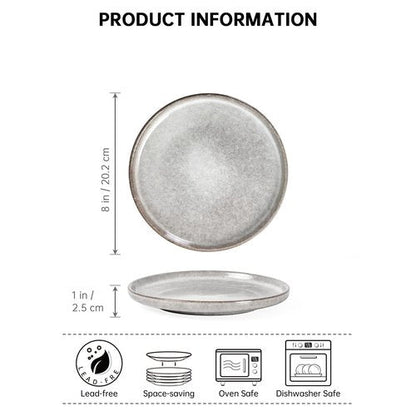 Henten Home Ceramic Dessert Plates, 8 Inch Porcelain Salad Plates Set of 4, Fluted Round Snack Plates for Kitchen, Cake Serving Stoneware Dishes, Reactive Glaze, Scratch Resistant (Grey)