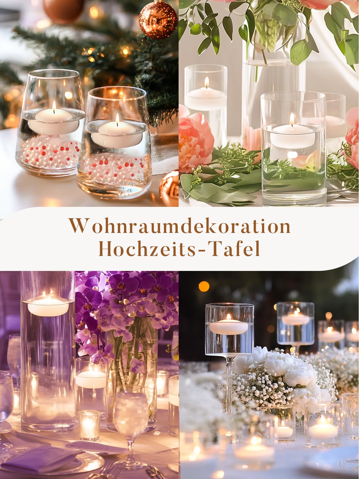 Ashlux White Floating Candles 2 inch, 24 Pack Floating Candles 5-6 Hours Long Burning, Unscented Floating Candle for Centerpieces, Wedding, Christmas Lights, Romantic Night for Her/Him Set