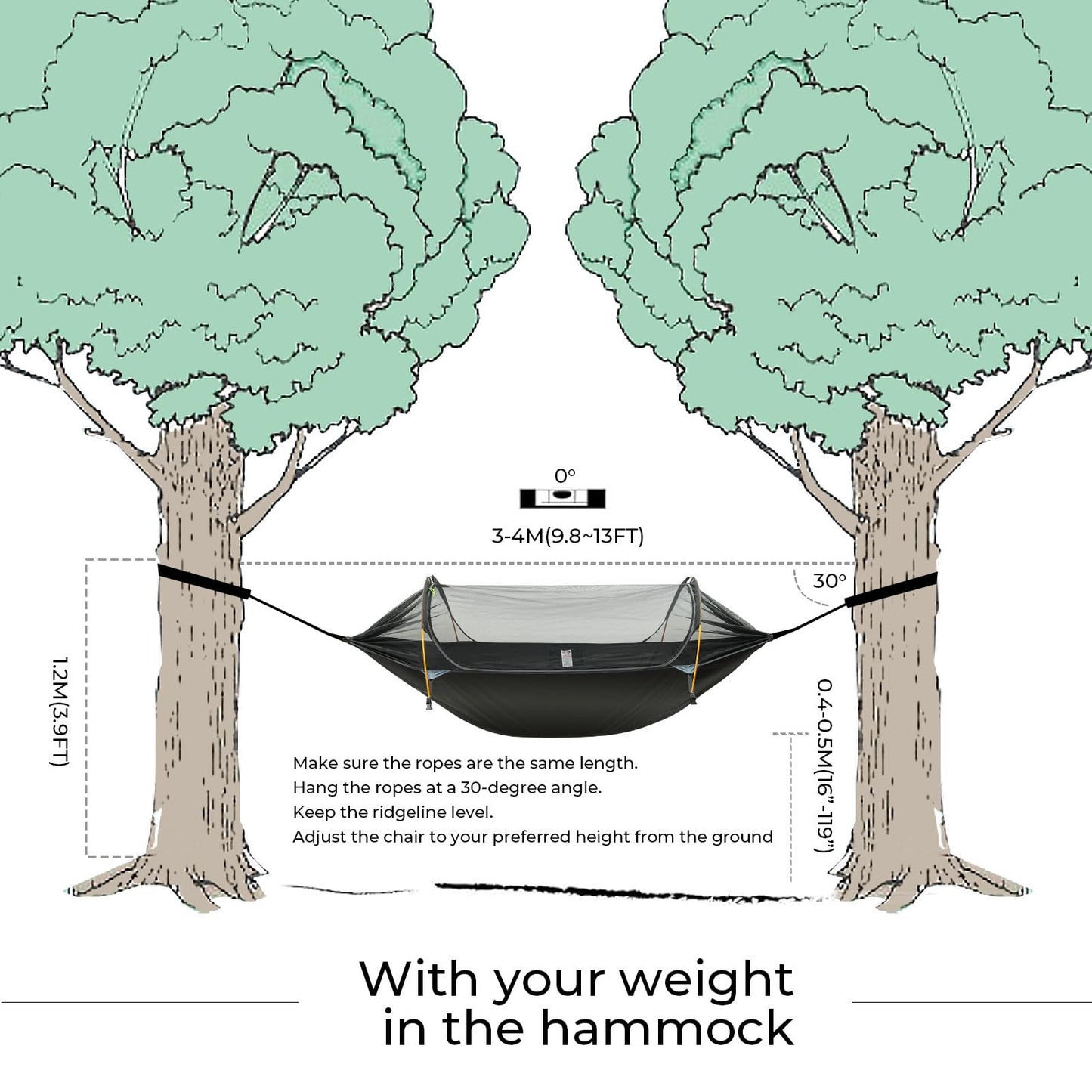 Rivenlo Camping Hammock Tent with Mosquito Net & RainFly, 3 in 1 Waterproof Lightweight Portable Sleeping Hammock Bug Backpacker Travel Outdoor Gear with Tree Strap Swing, for Hiking Patio Expedition