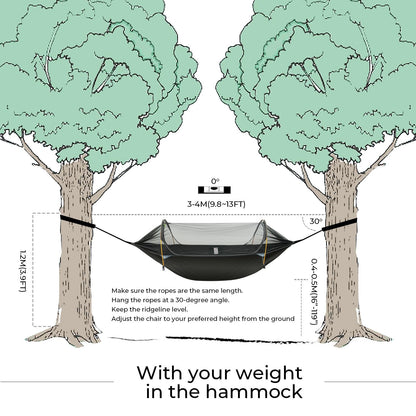 Rivenlo Camping Hammock Tent with Mosquito Net & RainFly, 3 in 1 Waterproof Lightweight Portable Sleeping Hammock Bug Backpacker Travel Outdoor Gear with Tree Strap Swing, for Hiking Patio Expedition