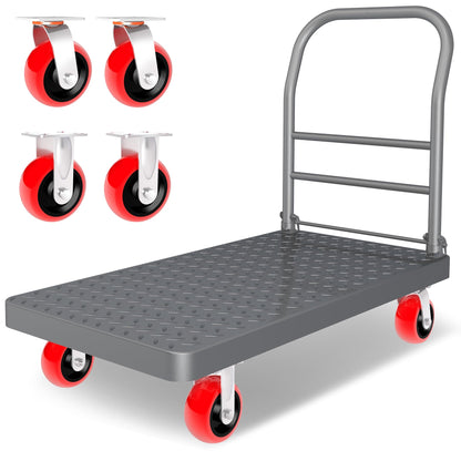 Platform Truck Foldable Flatbed Cart 24'' x 48'' Heavy Duty Push Cart Dolly 2600LBS Capacity Large Platform Cart w/ 5'' Swivel Wheels for Groceries, Garage, Warehouse